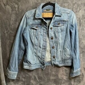 Eddie Bauer Womens Denim Jacket Light Wash Classic Button Front Size S‎